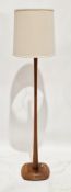 Hand-built hardwood standard lamp with square column on a stepped base, 147cm high, with shade