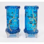 Pair of late 19th century Continental blue-tinted enamelled and gilt glass vases in the style of