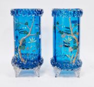Pair of late 19th century Continental blue-tinted enamelled and gilt glass vases in the style of
