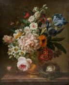 Willem van Leen (1753-1825) Oil on canvas Still life with flowers and birds nest, signed lower