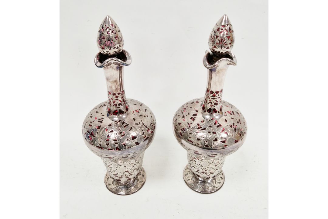 Pair of Victorian silver overlaid ruby glass decanters and stoppers, Birmingham 1900, maker's name - Image 38 of 72