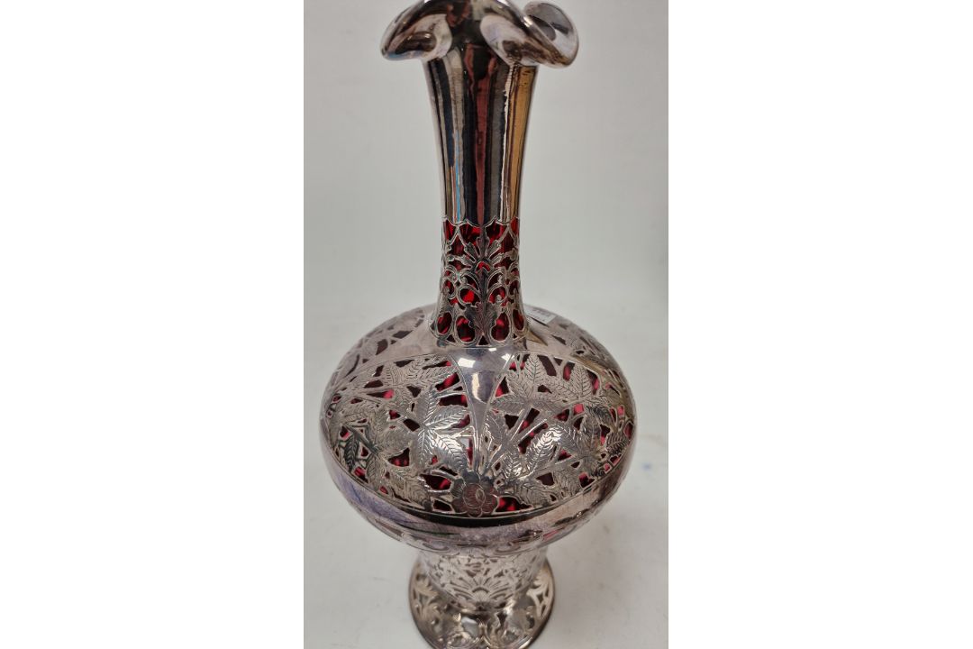 Pair of Victorian silver overlaid ruby glass decanters and stoppers, Birmingham 1900, maker's name - Image 8 of 72