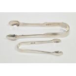 Pair of George III silver fiddle pattern sugar nips, London 1817 and a modern pair of sugar tongs,