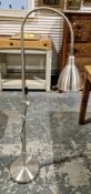 Chrome effect floor lamp with conical shade, adjustable goose neck, telescopic stand and circular