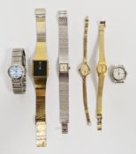 Vintage gent's Accurist gilt metal bracelet watch, with rectangular striped dial, a lady's Seiko
