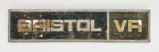 Bristol VR double-decker bus aluminium badge, circa 1966 to 1981, 37cm x 8cm (PLEASE NOTE VAT WILL