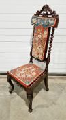Late 19th century rosewood prie dieu chair with pierced and scrolling top rail, barleytwist seat