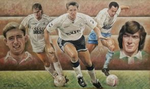 Stephen Doig (b.1964) Pastel on paper Tottenham Hotspur players, to include Ossie Ardiles, Gary