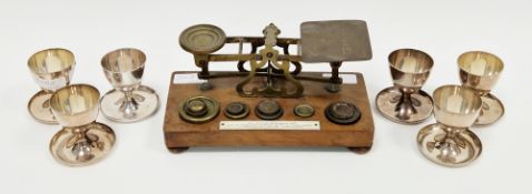 Set of six early 20th century A1 silver-plated egg cups by Walker & Hall with beaded rims, 6cm