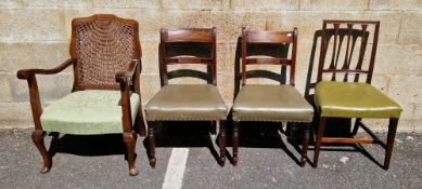 Pair of Regency mahogany bar back dining chairs with stuffover seats, 81cm high x 49cm wide, another