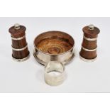 Pair of silver banded and mahogany pepper grinders, London 2001, M C Hersey & Son Ltd, one marked