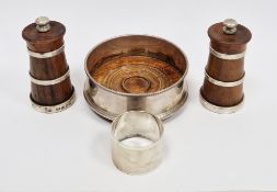 Pair of silver banded and mahogany pepper grinders, London 2001, M C Hersey & Son Ltd, one marked