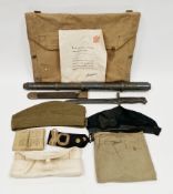 Italian 1870/87 pattern Vetterli bayonet with brass and leather scabbard, blade 24cm long together