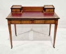 Early 20th century Sheraton revival rosewood and marquetry inlaid writing desk, the two small