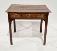 George III oak side table, the rectangular top with thumb moulded edge over a long frieze drawer