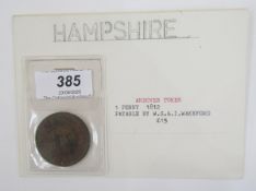 Token, Hampshire, Andover, William Steele Wakeford, copper one penny 1812, about uncirculated