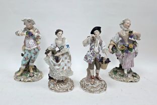 Two pairs of continental porcelain figures in the Meissen-style, mid to late 19th century,