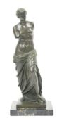Bronze figure of the Venus de Milo mounted on a square marble base, 39cm high