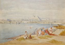 David Roberts R.A. (Scottish 1796-1864) Watercolour drawing Egyptian scene with figures seated on