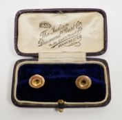 Two gold studs marked 9ct, approx 1.2g, in fitted case