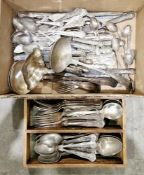 Collection of King's pattern silver-plated flatware including 5 serving spoons, 4 ladles, 3 piece
