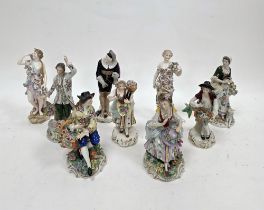 Collection of continental porcelain figures in the Meissen-style, late 19th century, various