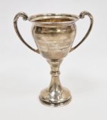 Silver trophy, Birmingham 1958, Davies & Powers, of baluster form on a stem and spreading circular