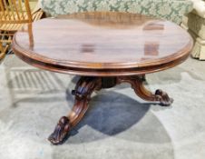William IV rosewood tilt-top breakfast table, the circular top with ogee moulded edge, on a