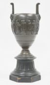 19th century Grand Tour style bronze urn in the neo-classical manner, the raised reeded loop handles