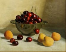 Jacques Blanchard (1912-1992) Oil on board Still life with cherries in a bowl and apricots, signed