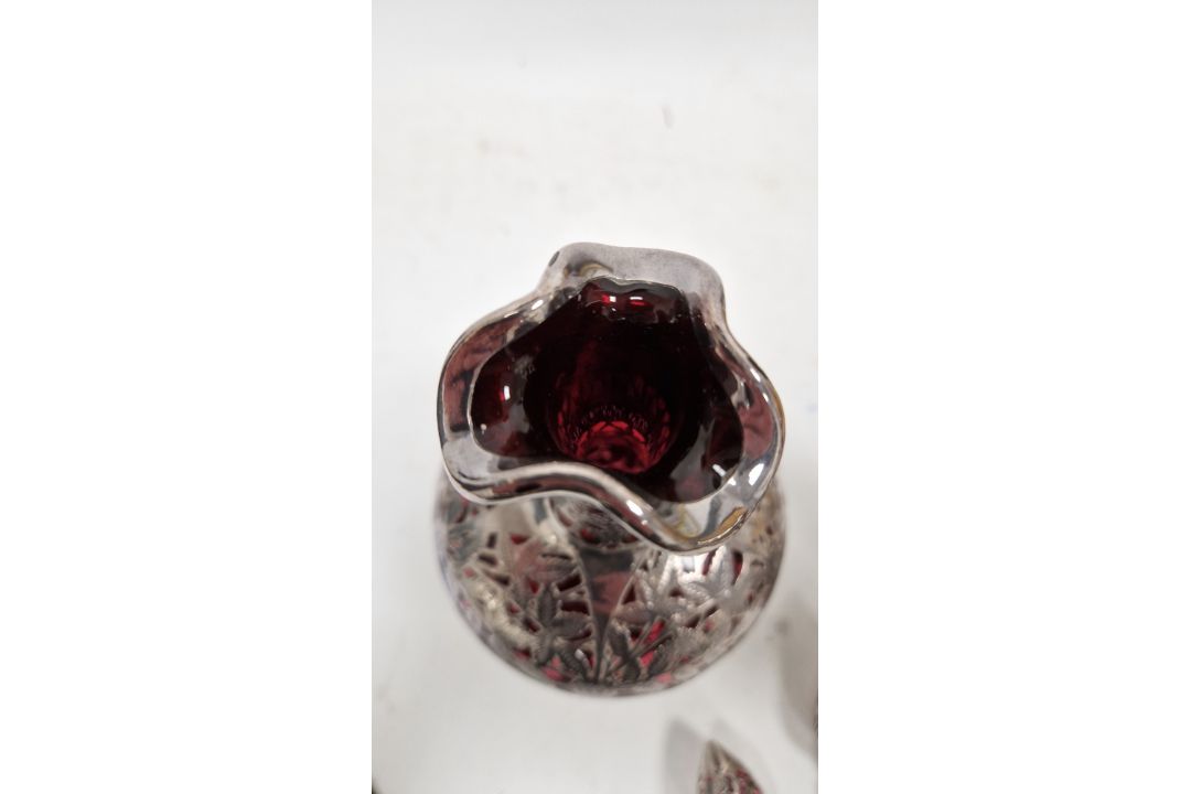 Pair of Victorian silver overlaid ruby glass decanters and stoppers, Birmingham 1900, maker's name - Image 43 of 72
