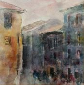 Javier Sagarzazu (Spanish, b.1946) Watercolour Street scene with figures, signed and dated '96 lower