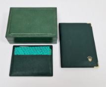 Green leather Rolex box and certificate wallets (no watch)