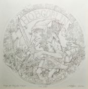 Ed Org (b.1955) Pencil on paper Original t-shirt design for Hobgoblin beer, Wychwood Brewery 1999,