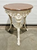 19th century cast iron ' W G Grace ' tavern table, of circular form with mahogany top, the three