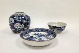 Chinese porcelain blue and white Kangxi-style ginger jar painted with flowering prunus on a