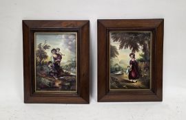 Pair of English porcelain plaques, mid-19th century, the first painted with a family in river