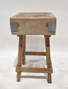 Maple butcher's block of square form on a pine stand, 86cm high x 46cm wide