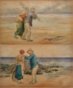 William Rutledge (Australian, 1924-1993) Pair watercolours Coastal scenes with fisherfolk on