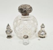 Victorian silver and hobnail cut glass perfume bottle, Chester 1900, maker's mark rubbed, lacking
