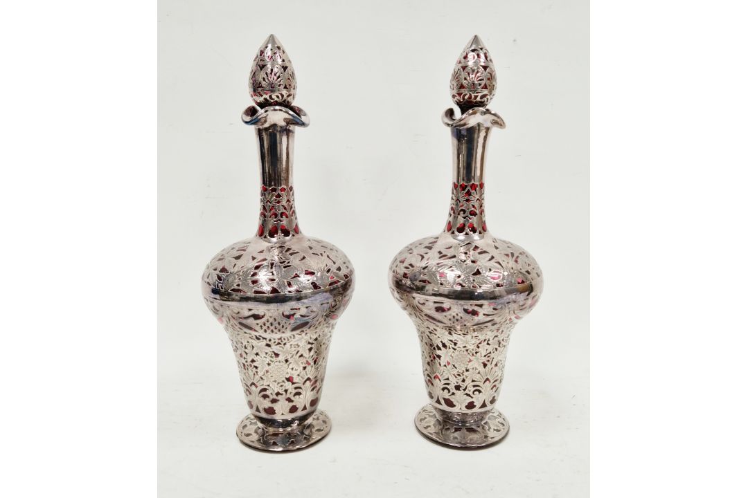 Pair of Victorian silver overlaid ruby glass decanters and stoppers, Birmingham 1900, maker's name - Image 1 of 72