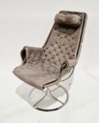 Bruno Mathsson (1907-1988) Jetson chair for Dux, with grey leather upholstery and revolving chrome
