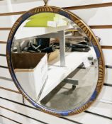 Art Deco circular wall mirror with bevelled plate, in a blue and gilt chinoiserie frame, 44cm