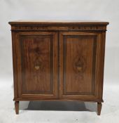 Sheraton revival satinwood side cabinet, the rectangular top with thumb moulded edge over a