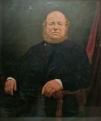 Late19th/early 20th century school Oil on card Three-quarter length portrait of a seated, rotund,