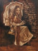 Barry Leighton-Jones (British, 1932-2011) Oil on canvas Portrait of a young girl seated on swing