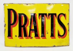 Pratts enamel advertising sign with black and red writing on a yellow ground, also marked ' Imperial