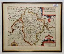 A 17th century hand coloured map 'Bedford Comitatus loim pars Cathifvclanorvm', by Wilhelm Kip,