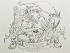 Ed Org (b.1955) Pencil on paper Original design for Hobgoblin beer pump clip, Wychwood Brewery,