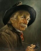Rosemary Gartner (German, b.1918) Oil on canvas Head and shoulder portrait of a Tyrolean man with